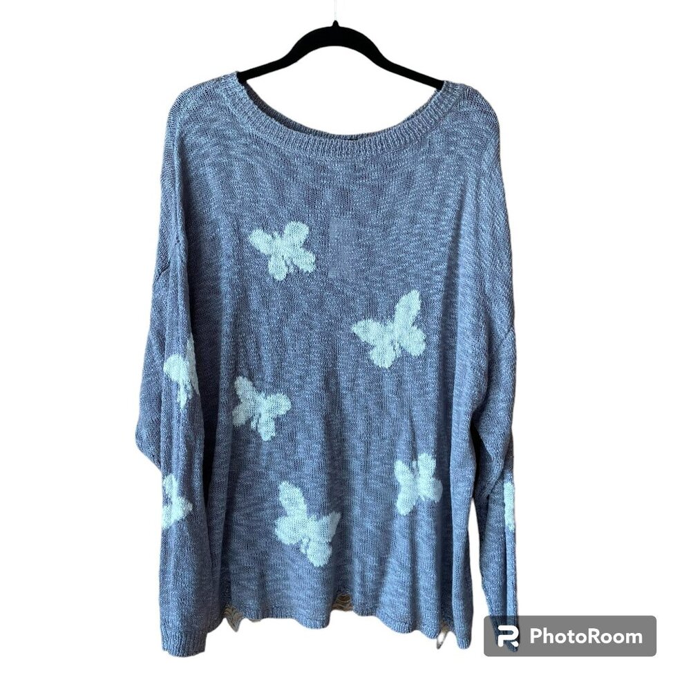 22/24W, Cato Gray Butterfly Knit Sweater Plus Size